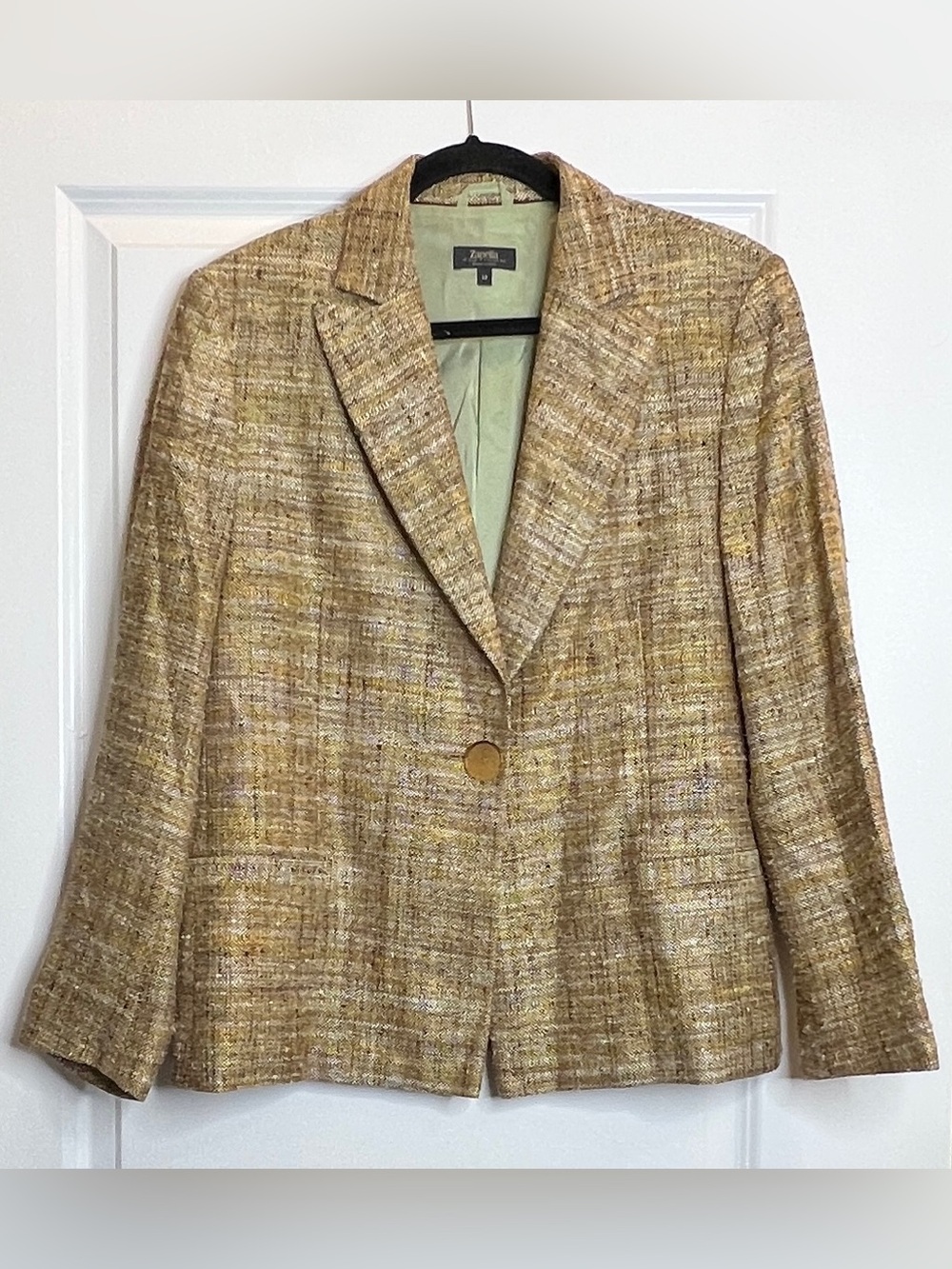Zanella Platinum Silk Linen Tweed Blazer 12 Italy Quiet Luxury Old Money Y2K